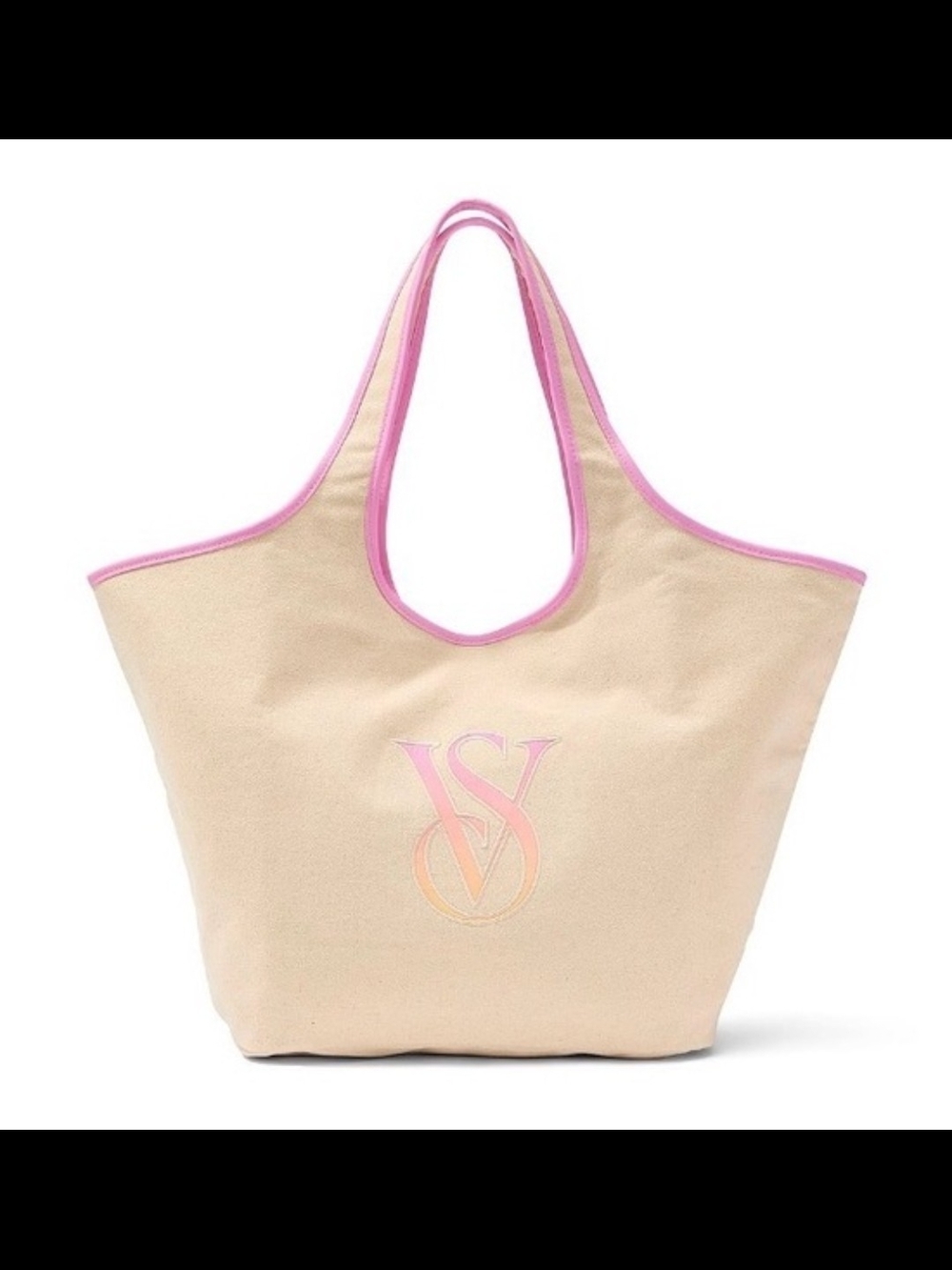 Victoria's Secret Beige Canvas Tote with Pink Trim